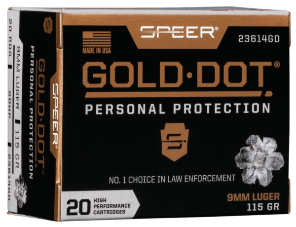 Speer Gold Dot Personal Protection Ammo 9mm 20-Rounds 115 Grain Hollow Point Speer Gold Dot Personal Protection Ammo 9mm 20-Rounds 115 Grain Hollow Point