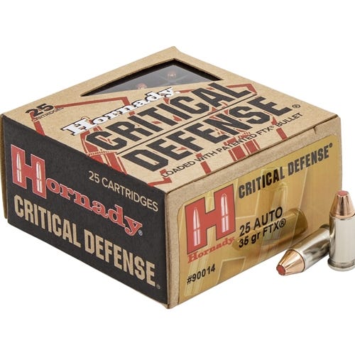 Hornady Critical Defense 25 ACP Auto Ammo 35 Grain Flex Tip eXpanding 25-Count Hornady Critical Defense 25 ACP Auto Ammo 35 Grain Flex Tip eXpanding 25-Count
