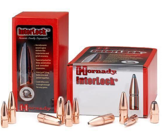 Hornady .30 Caliber .308 Diameter 180 Grain InterLock Round Soft Point Cannelured Bullet 100Rds Hornady .30 Caliber .308 Diameter 180 Grain InterLock Round Soft Point Cannelured Bullet 100Rds