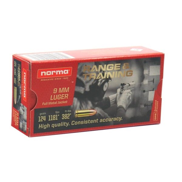 Norma Range and Training Brass 9mm 124 Grain 50-Rounds FMJ Norma Range and Training Brass 9mm 124 Grain 50-Rounds FMJ