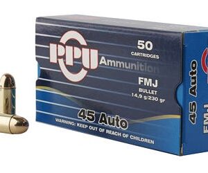 PPU Handgun Ammo Brass .45 ACP 50-Rounds 230 Grain FMJ