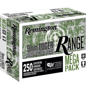 Remington Ammunition Range Ammo Brass 9mm 250-Round 115 Grain FMJ