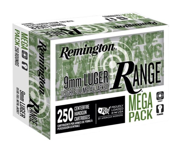 Remington Ammunition Range Ammo Brass 9mm 250-Round 115 Grain FMJ Remington Ammunition Range Ammo Brass 9mm 250-Round 115 Grain FMJ