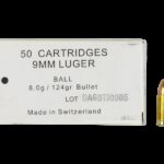 Ruag Ammotec Ball Swiss P 9mm Luger 124 Grain Full Metal Jacket 50 Rounds 1 Ruag Ammotec Ball Swiss P 9mm Luger 124 Grain Full Metal Jacket 50 Rounds