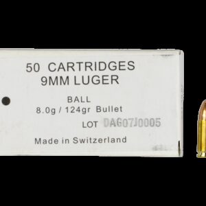 Ruag Ammotec Ball Swiss P 9mm Luger 124 Grain Full Metal Jacket 50 Rounds