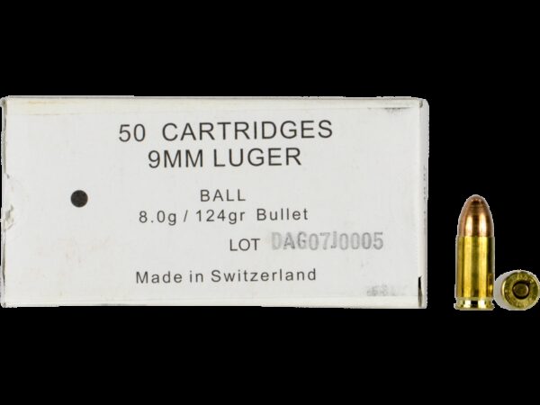 Ruag Ammotec Ball Swiss P 9mm Luger 124 Grain Full Metal Jacket 50 Rounds Ruag Ammotec Ball Swiss P 9mm Luger 124 Grain Full Metal Jacket 50 Rounds