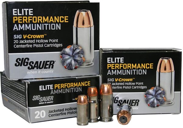 Sig Sauer Elite V-Crown Nickel Plated Brass 9mm 115-Grain 20-Rounds JHP Sig Sauer Elite V-Crown Nickel Plated Brass 9mm 115-Grain 20-Rounds JHP