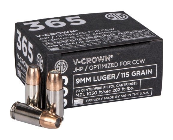Sig Sauer 365 Elite V-Crown 9mm JHP 115 Gr Sig Sauer 365 Elite V-Crown 9mm JHP 115 Gr