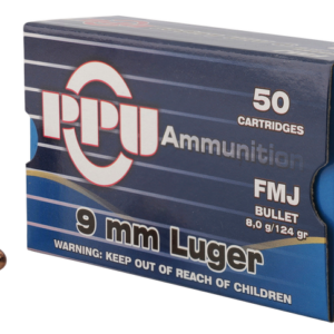 PPU Centerfire Handgun Brass 9mm 124 Grain 50-Rounds FMJ