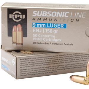 PPU Subsonic 9mm 158 Grain 50-Rounds FMJ