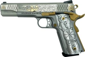 Smith and Wesson 1911 E-Series "Viking" Gold Inlay On Stainless .45 ACP 5" 8Rds GrabAGun Exclusive 3 Smith and Wesson 1911 E-Series "Viking" Gold Inlay On Stainless .45 ACP 5" 8Rds GrabAGun Exclusive