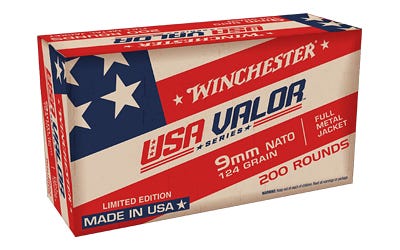 Winchester USA Valor Brass 9mm 124-Grain 200-Rounds FMJ Winchester USA Valor Brass 9mm 124-Grain 200-Rounds FMJ