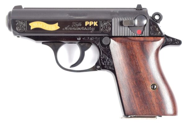 A1375 ENGRAVED WALTHER PPK 75TH ANNIVERSARY SEMI-AUTOMATIC PISTOL 380 ACP