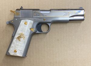 Colt Government 1911 38 Super Bright Stainless Steel Engraved O2091 3 A4981