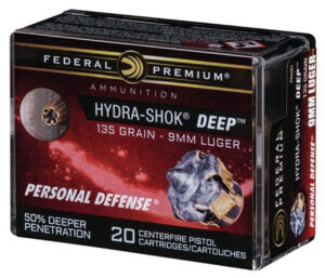 Federal Hydra-Shok Deep 9mm 135gr, Hollow Point, 20rd Box Federal Ammunition 3 Federal Hydra-Shok Deep 9mm 135gr