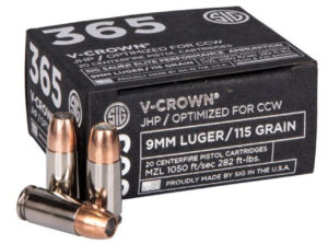 Sig Sauer Ammo 9mm, 115gr, V-Crown JHP, 20rd Box Sig Sauer 3 Sig Sauer Ammo 9mm
