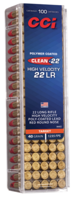 CCI Clean-22 22 LR, 40gr, High Velocity Red Lead Round Nose, 100rd Box 1235 FPS 3 CCI Clean-22 22 LR