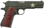 Auto-Ordnance 1911 Tanker 45 ACP, 5" Barrel, Olive Drab Green with Sherman Tank Star, Checkered US Engraved Wood Grip, 7rd 3 Auto-Ordnance 1911 Tanker 45 ACP