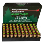 Piney Mountain Ammunition Green Tracer 45 ACP, 225gr, FMJ, 20rd Box 1 Piney Mountain Ammunition Green Tracer 45 ACP