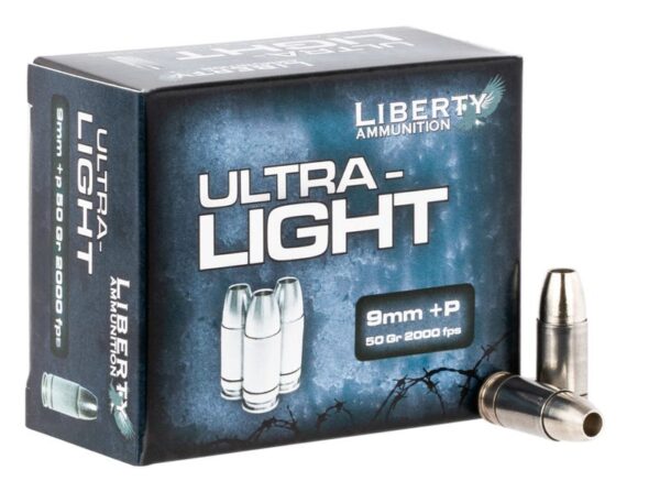 Liberty Ammunition Ultra-Light Nickel-Plated Aluminum 9mm 50-Grain 20-Rounds CHP