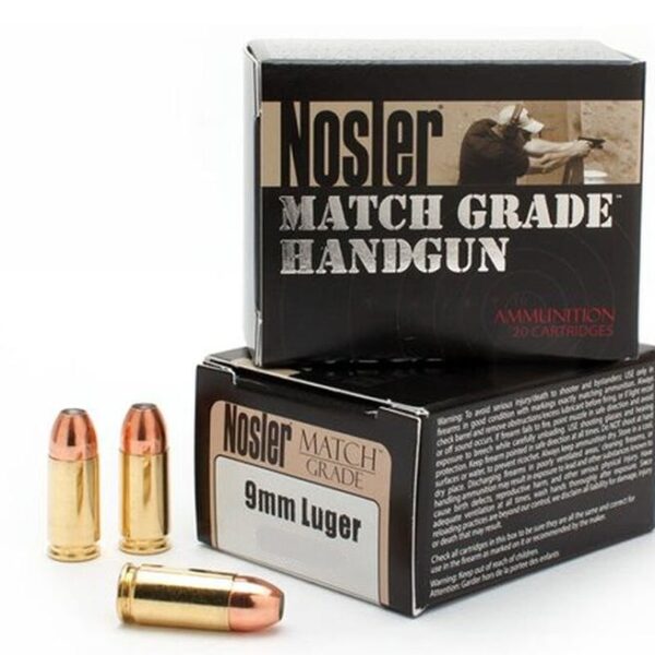 Nosler Match Grade Handgun 9mm Ammunition 147 Grain 20 Rounds