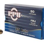 PPU Handgun Ammo Brass .45 ACP 50-Rounds 230 Grain FMJ