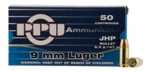 PPU PPR9.7 Handgun 147 Grain 9mm Luger 50 Rounds Full Metal Jacket