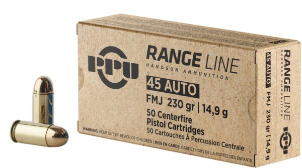 PPU Range Ammo Brass .45 ACP 50-Round 230 Grain FMJ