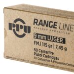 PPU Range Ammo Brass 9mm 50-Round 115 Grain FMJ