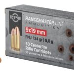 PPU Rangemaster Brass 9mm 124-Grain 50-Rounds FMJ