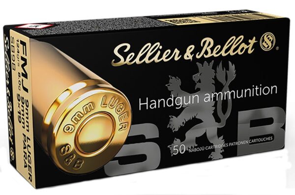 Sellier and Bellot Handgun Ammunition Brass 9mm 124-Grain 50-Rounds FMJ