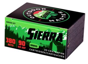 Sierra Outdoor Master Brass .380 Ammo 90-Grain 20-Rounds JHPSM