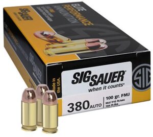 Sig Sauer Elite Performance Brass .380 Ammo 100-Grain 50-Rounds FMJ