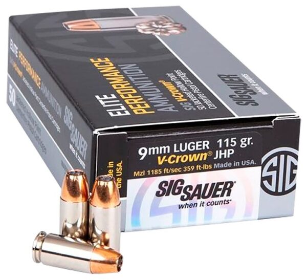 Sig Sauer Elite V-Crown Brass 9mm 115-Grain 50-Rounds JHP