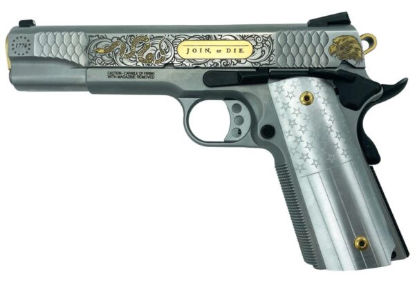 Smith and Wesson 1911 E-Series "Join Or Die" Gold Inlay On Stainless .45 ACP 5" 8Rds GrabAGun Exclusive