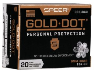 Speer Gold Dot Ammo Brass 9mm 124-Grain 20-Rounds Hollow Point