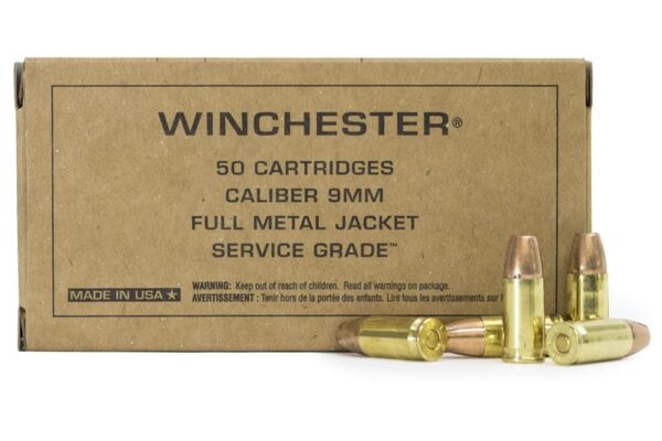 Winchester Service Grade Brass 9mm 115 Gr 50-Rounds Full Metal Jacket