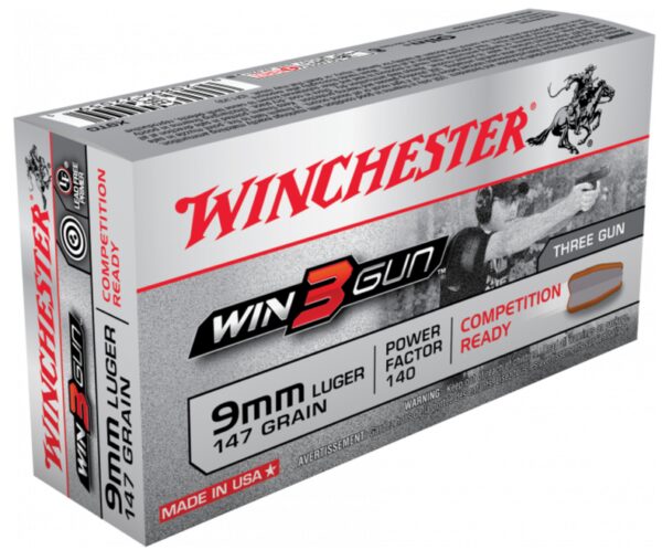 Winchester Ammo X9TG Win3Gun 9mm 147 Grain 50 Rounds Jacketed Flat Point