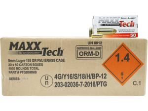 MAXXTech Brass 9mm 115 Gr 1000-Rounds FMJ