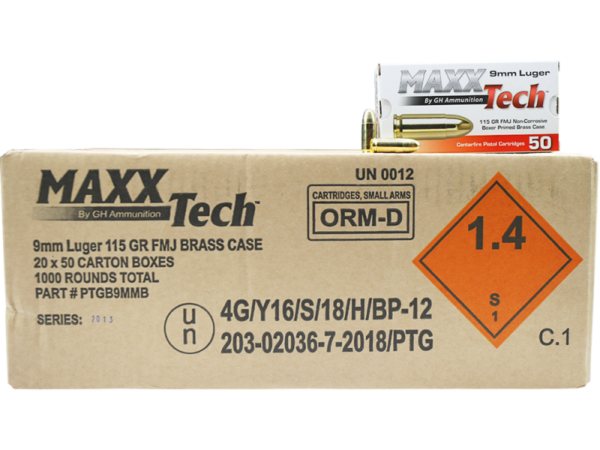 MAXXTech Brass 9mm 115 Gr 1000-Rounds FMJ