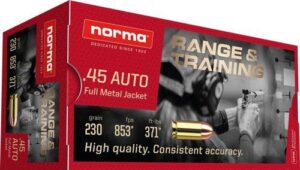 Norma Range & Training Brass .45 ACP 230 Grain 50-Rounds FMJ