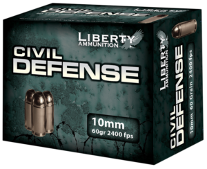 Liberty Ammunition Civil Defense Nickel Plated Brass 10mm 60 Grain 20-Rounds HP