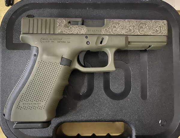 Glock 17 Gen 4 Custom OD Green Laser Engraved 9mm