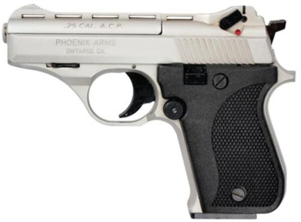 Phoenix Model HP .25 ACP 3 Inch Barrel Nickel Finish Black Grips 10 Rd Mag