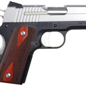 Sig 1911 45 ACP 3.3In 2-Tone Black & Stainless Finish SAO Siglite Rosewood Grip (2) 7rd Steel MAG